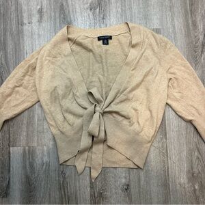 Banana Republic 100% Cashmere Neutral Cropped Tie Cardigan Quarter Sleeve XL